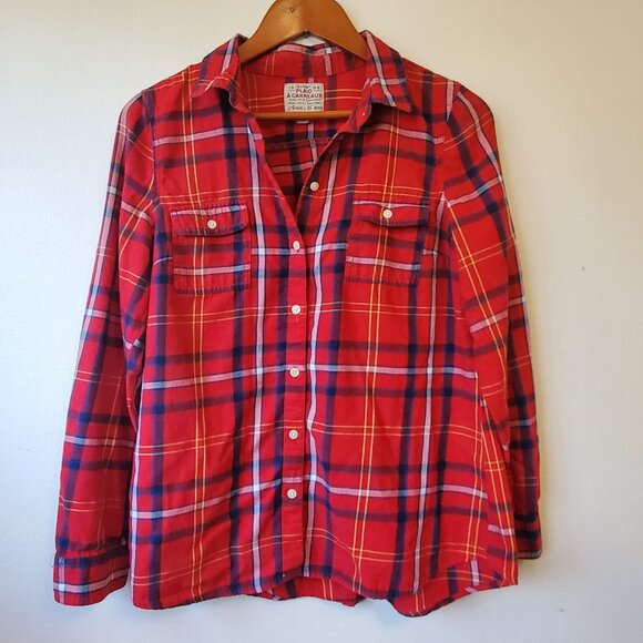 Old Navy Plaid Women Button Up Fannel Shirt Size S/P Relaxed Fit Cotton Cottage - Picture 1 of 9